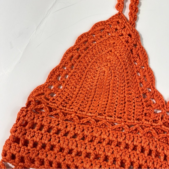 Shein Orange Crochet Shell Knitted Knit Cropped Boho Bohemian Tank Top Small S - Picture 2 of 6